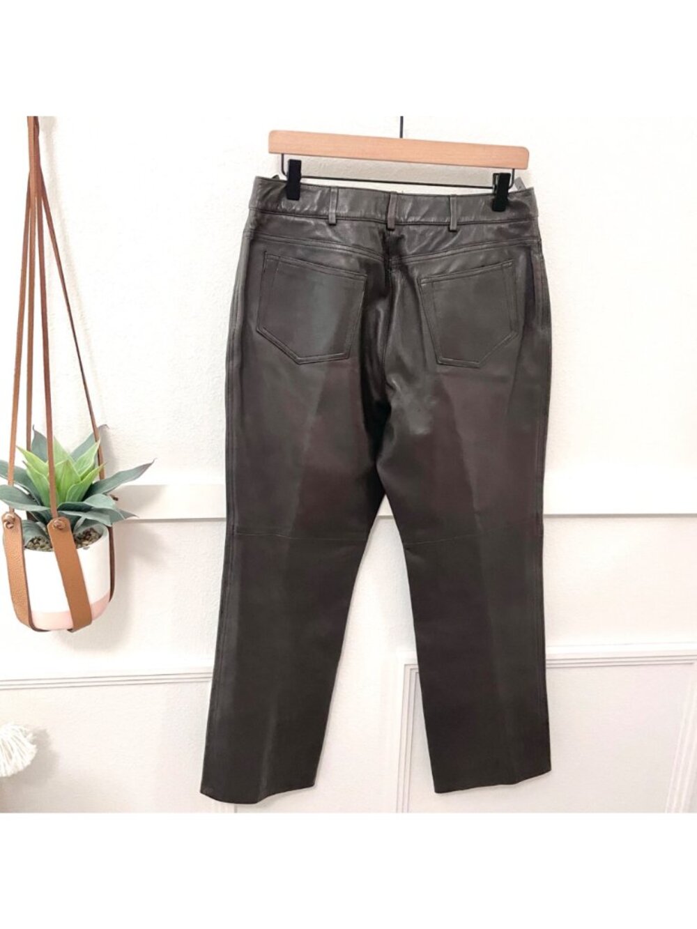 Vintage Jaeger Brown Leather Straight Leg Pants Size US 12 - Picture 7 of 7
